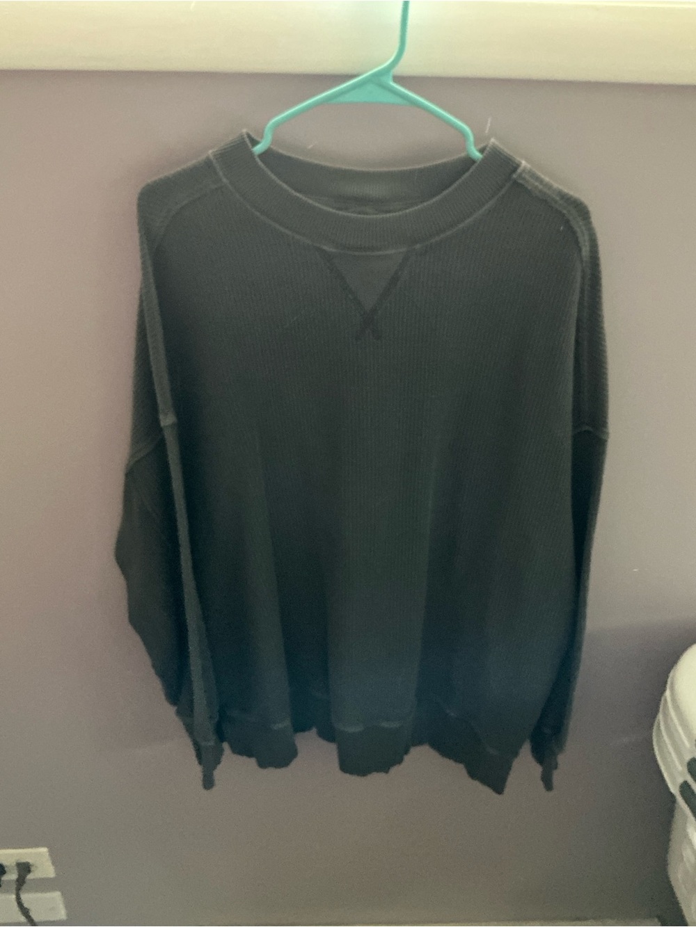 Aerie Womenβs Gray (dark) Waffle-Knit Crewneck Sweatshirt M